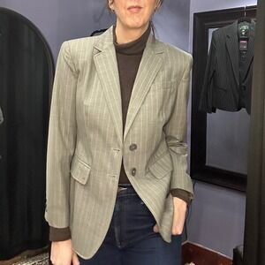Ralph Lauren Grey Pinstripe Wool Blazer Jacket Women Tailored Classic Vintage 8